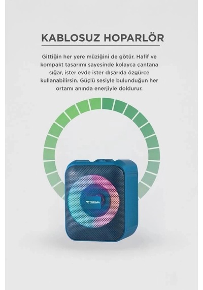 Torima Bluetooth Hoparlör Rgb Işıklı Taşınabilir Speaker D13 Mavi Genç Odası Müzik Ses Cihazı