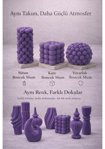 Dekoratif Lüks Soya Mum, El Yapımı Doğal Mum, Uzun Yanma Süreli Şık Ev Hediyesi, Ev Süsü Mor 270 G Mor