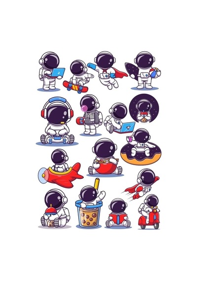 Sevimli Astronot Sticker Set 2 15 Parça Telefon, Tablet, Defter, Laptop Sticker