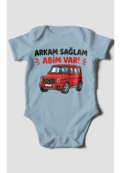 Morivokids Arkam Sağlam Abim Var Kısa Kollu Bebek Body %100 Pamuk Bebe Mavisi