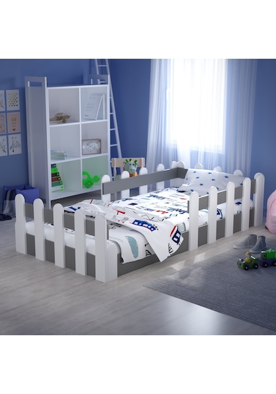 Tuliplifeyapımarket Tuliplife Montessori Karyola Beyaz-Antrasit Çocuk Yatağı -316 Antrasit - Beyaz