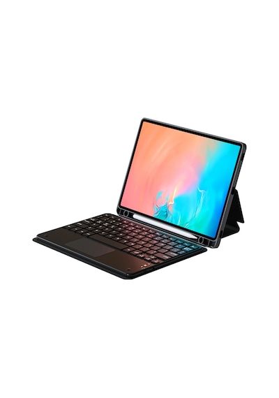 Galaxy Uyumlu  Tab S9 Fe Frm Border Keyboard Bluetooh Bağlantılı Standlı Klavyeli Tablet Kılıfı - Siyah Klavyeli Kılıf