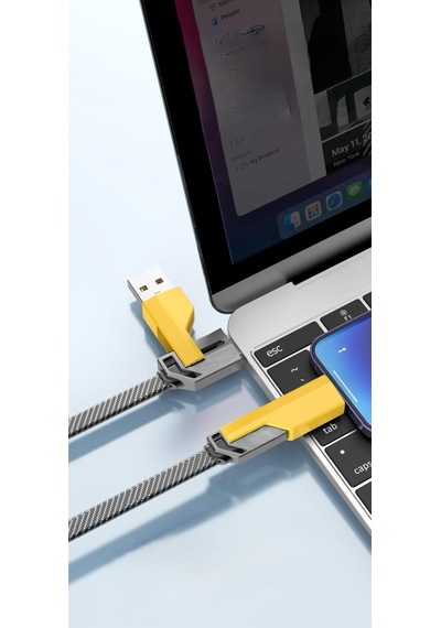4in1 Type-c Lightning Usb Şarj Kablosu 1.5 Mt 100w/5a Data Aktarım Kablosu Işıklı Hasır Şarj Kablo