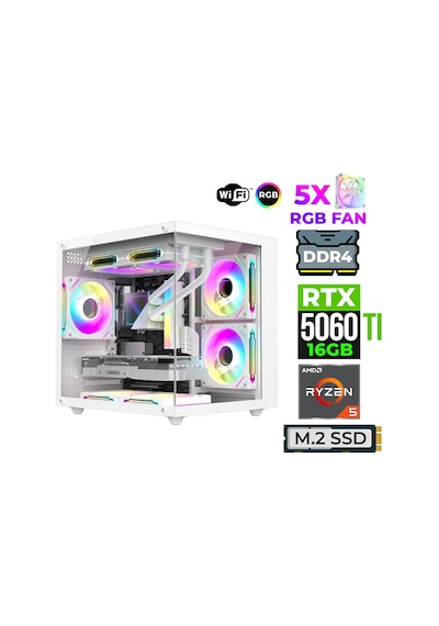 Xaser Astra X180 R5-5600X 32 GB 1 TB M.2 NVMe SSD 16 GB RTX5060Ti Free Dos Masaüstü Oyuncu Bilgisayarı