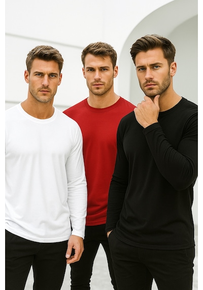 Rich Erkek Siyah-beyaz-kırmızı 3'lü Paket Basic Uzun Kollu Body Siyah-beyaz-kırmızı