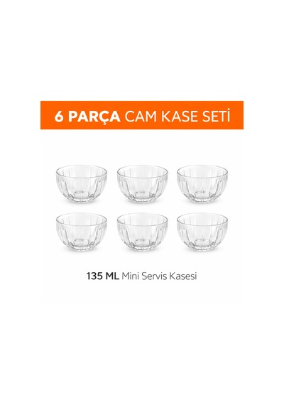 Marılla 6 Lı Cam Mini Kase Seti 135 Ml Kuruyemiş Sos Tatlı Sunum Kasesi Şeffaf