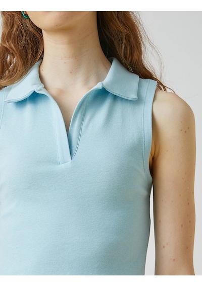 Koton Polo Yaka Kolsuz Pamuklu Crop Atlet Mavi 2sal30082ık
