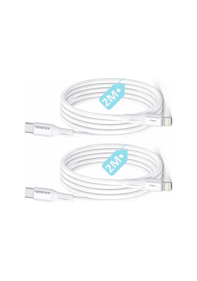 2 Adet X 2 Metre Kablo Seti, Type C-lightning 27watt Pd Hızlı Şarj, Wahoo, Beyaz/gümüş Metal