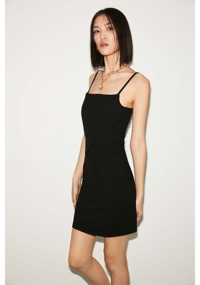 Ethıquet Rose Kadın Askılı Slim Fit Mini Siyah Elbise