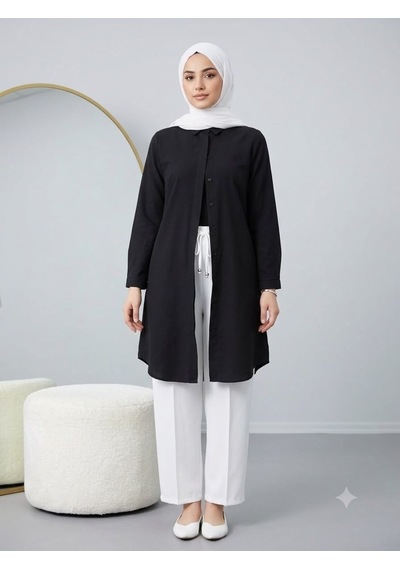 Lovie Moda Basic Oversize Tunik Gömlekli Takım Siyah