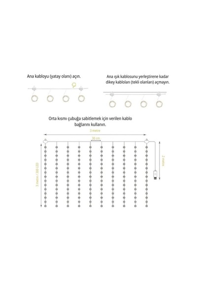 Torima Lw-7 300 Ledli 10 Sarkıt Perde Led Işık, 8 Modlu Uzaktan Kumandalı, 3x3 Metre Peri Telli Led Altın