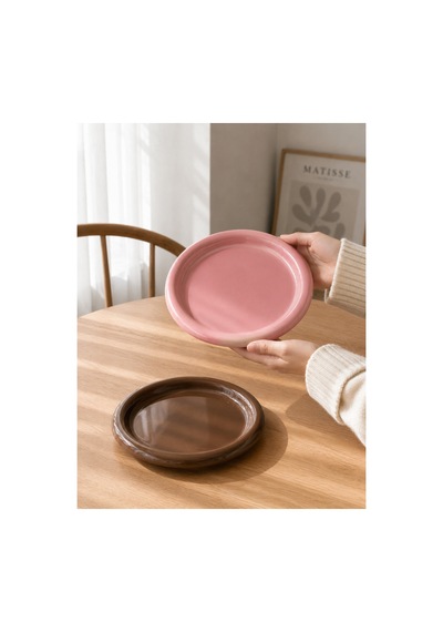 Seramik Pembe Donut Kahvaltı Pasta Yemek Ve Tatlı Servis Sunum Tabak 25 Cm Pembe - 913927112 Pembe