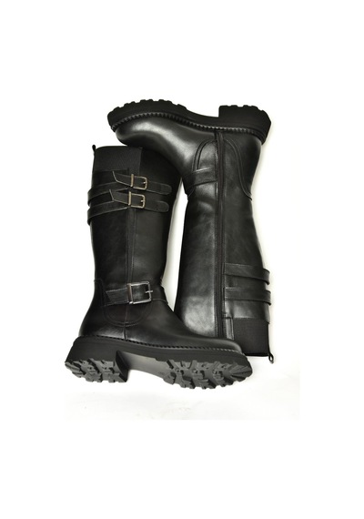 Fox Shoes T820857509 Siyah Düz Tabanlı Kadın Çizme Siyah-Suni Deri