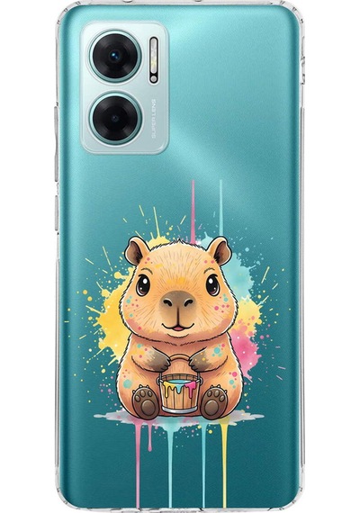 Redmi Note 11e İle Uyumlu Splash Kapibara Tasarımlı Şeffaf Silikon Kılıf Şeffaf