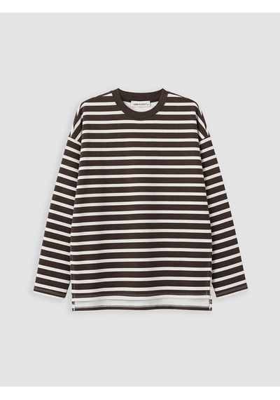 Lcw Modest Ekru Çizgili Oversize Kadın Sweatshirt Tunik