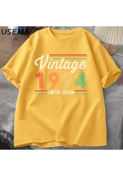 Flood Of Style 30 Yaşındaki Hediyeler T-shirt Erkekler Pamuk Kısa Kollu Tshirt Doğan 1994 Vintage 30th Doğum Sarı