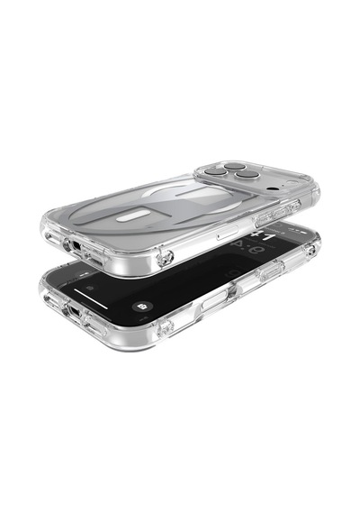 Diesel Apple iPhone 17 Pro Uyumlu Magsafe Destekli Oval D Metalik Kılıf - Gümüş
