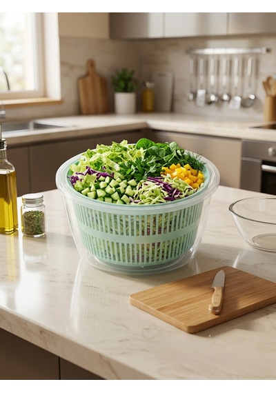 House & More 4.4 Litre Büyük Boy Sebze Meyve Kurutucu Süzgeçli Salata Dönencesi 3 Renk Turkuaz