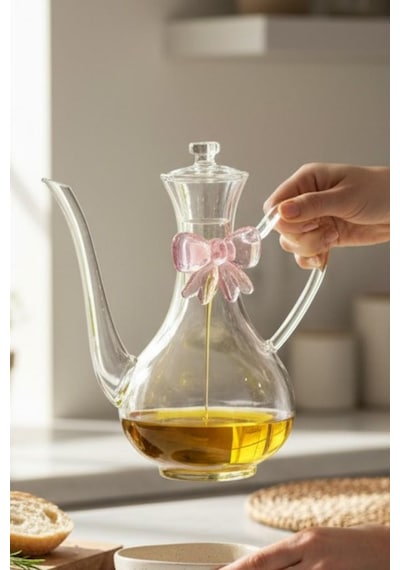 750ml Borosilikat Cam Kulplu Yağdanlık - Fiyonk Detay Cam Yağlık Şeffaf