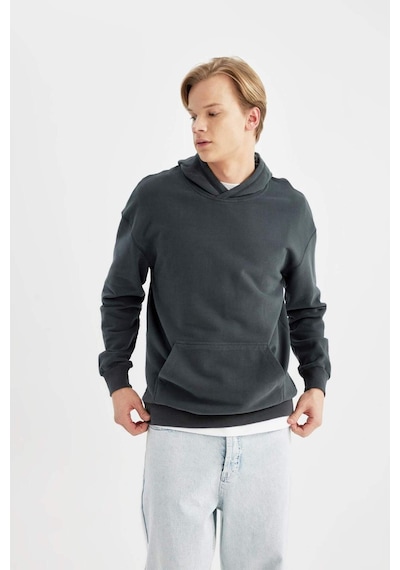 Defacto Comfort Regular Fit Rahat Kalıp Kapüşonlu Basic Sweatshirt B4446AX24SPGN1082 Yeşil