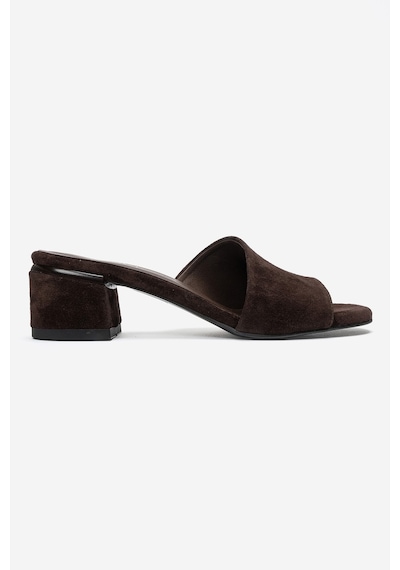 Luvi Shoes Delavıe Kahverengi Süet Hakiki Deri Kadın Kalın Topuklu Terlik