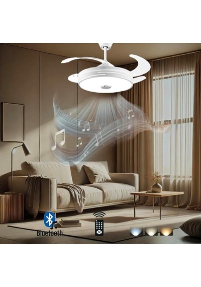 Begin Gizli Kanatlı Led Işıklı Tavan Vantilatörü, Beyaz, Bluetooth Hoparlörlü, Uzaktan Kumandalı, Zaman Ayarlı Diğer