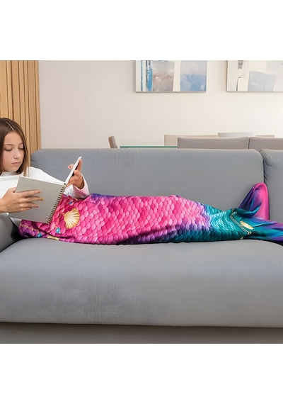 Kuaki Mermaids Deniz Kızı Kostümlü Tv Battaniyesi Rainbow Çok Renkli