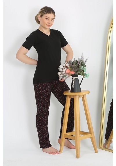 Akbeniz Kadın Kısa Kol Pamuk Penye Pijama Takım Siyah 4214-siyah Siyah