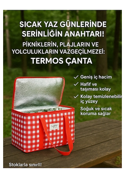 De Bijoura Kamp, Piknik, Araç İçi Soğuk Sıcak Tutucu Termos Çanta Bölmeli Buzluklu Plaj Çantası Sarı - Kırmızı