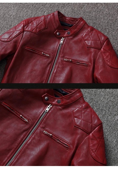 Nyc Giyim Tekstil & Deri Vintage Motosiklet Şarap Kırmızı Renk Hakiki Deri Mont Bordo