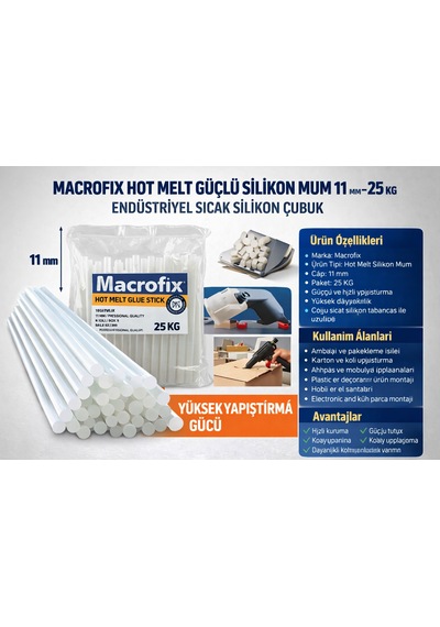 Endüstriyel Hot Melt Silikon Mum 11 Mm 25 Kg Güçlü Yapıştırıcı