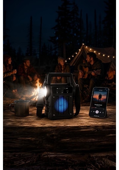 Bluetooth Hoparlör Rgb Işıklı Fenerli Kablosuz Speaker Kts-2295 Siyah Renkli Müzik Kamp