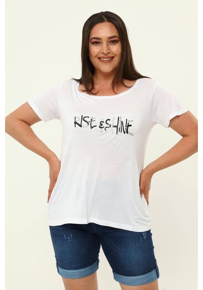 Hanezza İşlemeli T-shirt Beyaz - 4034976 Beyaz