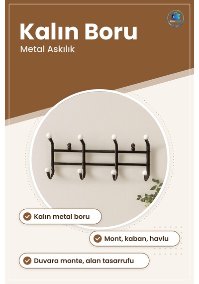 Duvar Asısı Kıllı Metal Borulu Antre Vestiyer Asılık Mont Kaban H Çok Renkli