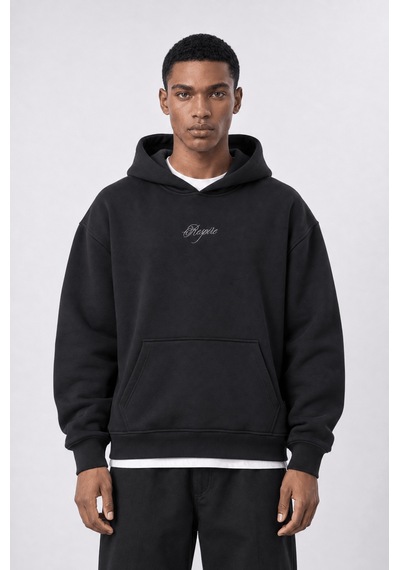 Respire Erkek Rosette Nakışlı Oversize Hoodie Siyah