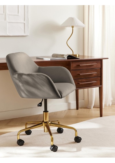 Westwing Bouclé Ofis Sandalyesi Lucie: Beyaz, Altın Ayaklı, Ayarlanabilir Gri - Gold 8977 Westwing Bouclé Ofis Sandalyesi Lucie: Beyaz, Altın Ayaklı, Ayarlanabilir Gri - Gold 8977