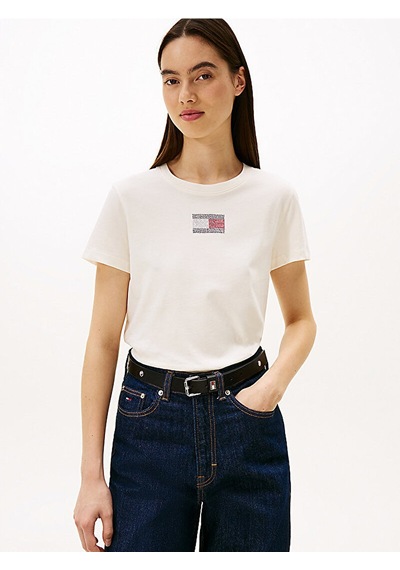 Tommy Hilfiger Dw0dw21965 Tjw Reg Party Flag Kadın Tişört Beyaz