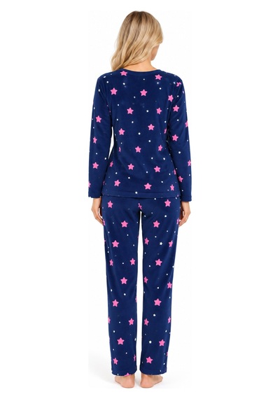 Sleeeproom Kadın Süet Mevsimlik Yıldız Desen Lacivert Pijama Takımı