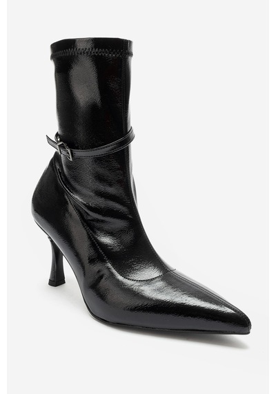 Luvi Shoes Andora Siyah Kırışık Rugan Kadın Topuklu Bot