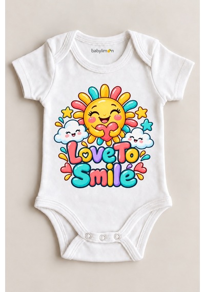 Babylimon Love To Smile Beyaz Kısa Kollu Çıtçıtlı Bebek Zıbını Beyaz - 930083734 Beyaz