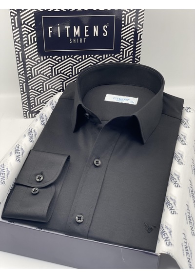 Slim Fit Uzun Kol Saten Hediye Kutulu Kolay Ütülenebilir Erkek Gömlek Fs-002968 - Siyah-2066