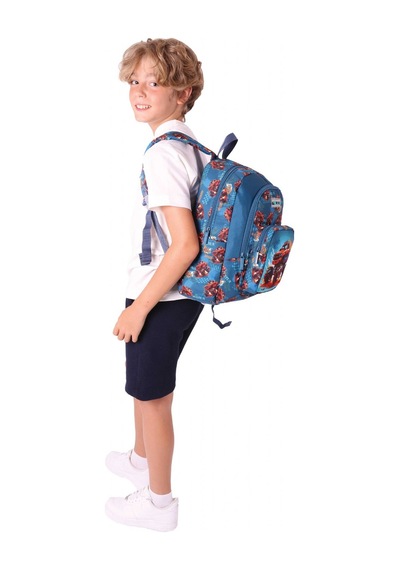 Kaukko Kids Üç Bölmeli Yeşil Kırmızı - Arazi Aracı Baskılı Erkek Çocuk Okul Ve Günlük Sırt Çantası - L5282 Yeşil - Kırmızı