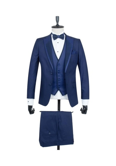 İmza Lacivert Gabardin Mono Yaka Astarlı Yelekli 6 Drop Slim Fit Dar Kesim Smokin Damatlık 1001195166-Lacivert İmza Lacivert Gabardin Mono Yaka Astarlı Yelekli 6 Drop Slim Fit Dar Kesim Smokin Damatlık 1001195166-Lacivert