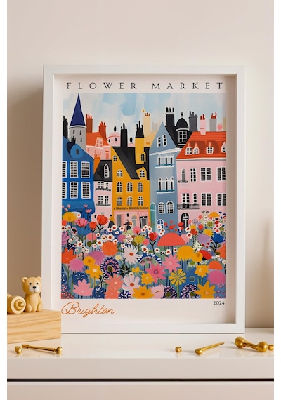 Brighton İngiltere Çerçeveli Tablo Seyahat Severlere Salon Ve Ofis İçin Estetik Duvar Dekoru Travel Flower Market