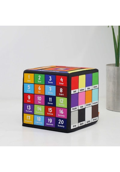 Missidea İngilizce Eğitici Küp Minder 33x33 Cm Çocuklar İçin İnteraktif Dil Gelişim Pufu Çok Renkli