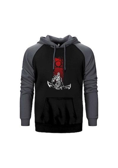 God Of War Kratos Logo Gri Renk Reglan Kol Kapşonlu Sweatshirt Gri