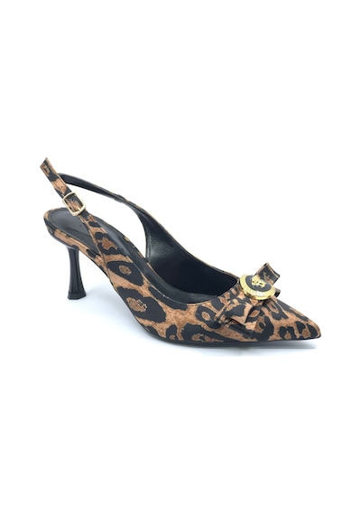 Feles Fiyonk Sarı Toka Detaylı Arkası Açık Stiletto Kadın Topuklu Ayakkabı Leopar