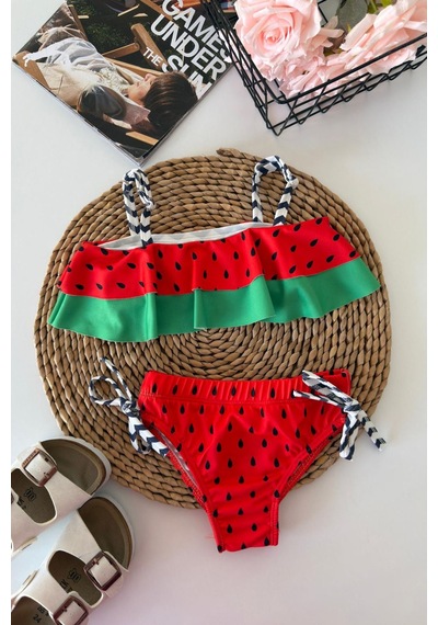 Miniğimin Cicileri Karpuz Desenli Kız Çocuk 2 Li Mayo Bikini ... Kırmızı