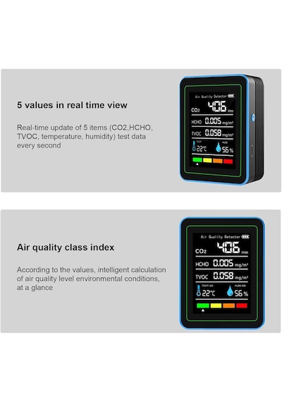 Aek-tech 5'li Co2,hcho,tvoc,sıcaklık,nem Dedektör Taşınabilir Ev