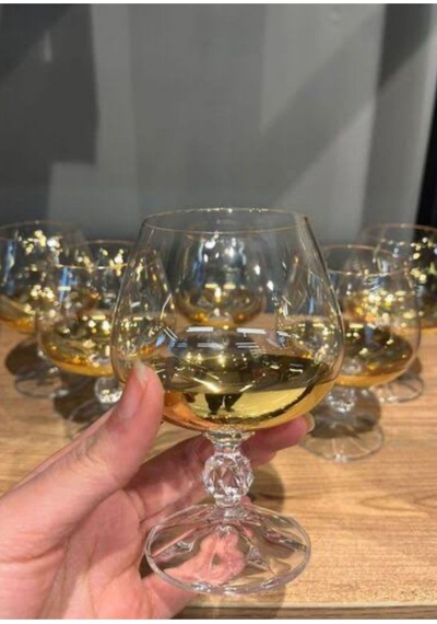 Bohemia Gold Ayaklı Bombeli Meşrubat Bardağı Altın - Şeffaf